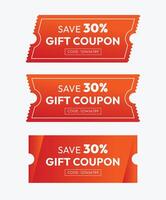 reeks van geschenk coupon, korting tegoedbon sjabloon of ruche randen. korting coupon sjabloon geïsoleerd, ticket ontwerp. tegoedbon promo code. vector