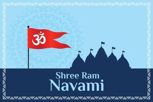 shree RAM navami wensen achtergrond met vlag en tempel vector