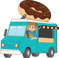 jong Mens het rijden donut vrachtauto vector