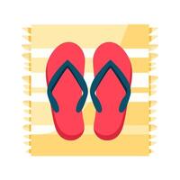 tekenfilm slippers Aan handdoek Aan strand. omdraaien flopt. strand rubber schoenen vector