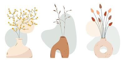 kunst collage van droog bloemen in een vaas boho stijl vector