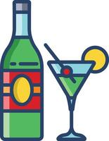 martini glas en fles lineair kleur illustratie vector