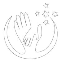 twee handen Holding een halve maan maan, hand- tekening in oosters stijl, boho sticker, wijnoogst logo. lineair icoon voor astrologie, tarot. illustratie. vector