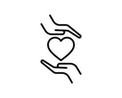 hart in hand lijn pictogram, overzichts vector teken, lineaire pictogram geïsoleerd op wit. gezondheid, liefde en relatie symbool, logo afbeelding. liefdadigheid en donatie lijn pictogram concept