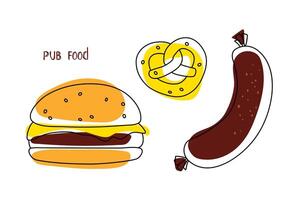 tekenfilm smakelijk groot Hamburger met kaas, tomaat en sesam zaden geïsoleerd Aan wit achtergrond. sticker icoon. vector
