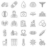 medisch pictogrammen set, inbegrepen pictogrammen net zo stethoscoop, spuit, dokter, ambulance en meer symbolen verzameling, logo geïsoleerd illustratie vector
