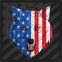 agressief grommen wolf hoofd met Verenigde Staten van Amerika vlag patroon voor Amerikaans onafhankelijkheid dag, veteranen dag, 4e van juli en gedenkteken dag vector