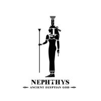 oude Egyptische god nephthys silhouet, midden- oosten- god logo vector