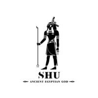 silhouet van het oude Egypte wind god shu, Midden-Oosten heerser met kroon en doodssymbool vector
