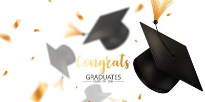 diploma uitreiking ontwerp achtergrond realistisch diploma uitreiking hoed gouden confetti Gefeliciteerd naar de afgestudeerden illustratie vector