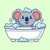 tekenfilm schattig koala het baden in bad gevulde met schuim vector