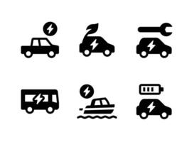 gemakkelijk reeks van elektrisch voertuig solide pictogrammen vector