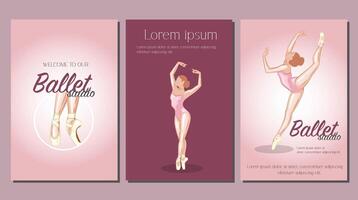 reeks van promo banners ballet. ballerina illustratie, gymnastiek meisje. sport, gezond levensstijl, Sportschool, fitheid, flexibiliteit, uitrekken. hand- getrokken kunst werk geïsoleerd Aan wit achtergrond vector