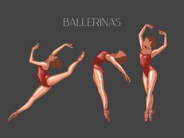 ballerina illustratie, ballerina's poseert. gymnastiek meisje. meisje dansen klassiek choreografie. ballet reeks vrouw. pointe schoenen. hand- getrokken kunst werk geïsoleerd Aan wit achtergrond vector