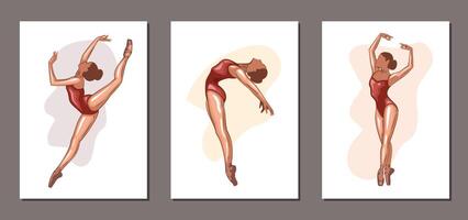 ballerina illustratie, ballerina's poseert. gymnastiek meisje. meisje dansen klassiek choreografie. ballet reeks vrouw. pointe schoenen. hand- getrokken kunst werk geïsoleerd Aan wit achtergrond vector