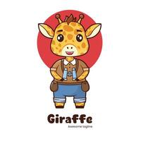 giraffe mascotte logo, een klein, schattig giraffe met een paar- van kijker in de omgeving van haar nek vector