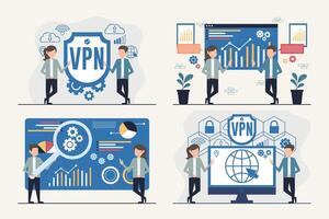 bedrijf analytics en vpn veiligheid concept illustraties vector