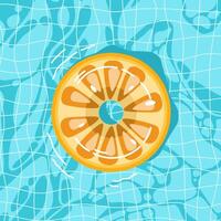 een oranje fruit lucht vlotter Aan een zwembad in zomer met water achtergrond vector