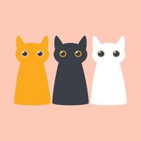 drie schattig tekenfilm katten met groot ogen geïsoleerd Aan een licht roze achtergrond. vector
