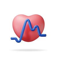 3d rood hart met pulse lijn geïsoleerd Aan wit. geven menselijk hart met hartslag symbool. geneeskunde en gezondheidszorg, cardiologie, apotheek, drogisterij, medisch onderwijs. vector