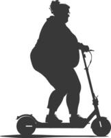 silhouet dik vrouw rijden elektrisch scooter vol lichaam zwart kleur enkel en alleen vector