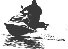 silhouet dik Mens rijden Jet ski vol lichaam zwart kleur enkel en alleen vector