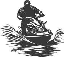 silhouet dik Mens rijden Jet ski vol lichaam zwart kleur enkel en alleen vector