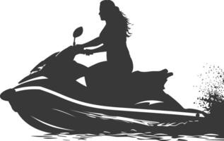 silhouet dik vrouw rijden Jet ski vol lichaam zwart kleur enkel en alleen vector