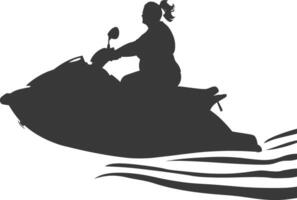 silhouet dik vrouw rijden Jet ski vol lichaam zwart kleur enkel en alleen vector