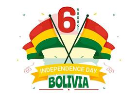 Bolivia onafhankelijkheid dag illustratie Aan augustus 6 met golvend vlag en lint in een feestelijk nationaal vakantie vlak tekenfilm achtergrond vector