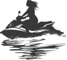 silhouet dik vrouw rijden Jet ski vol lichaam zwart kleur enkel en alleen vector