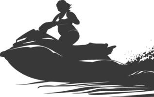 silhouet dik vrouw rijden Jet ski vol lichaam zwart kleur enkel en alleen vector