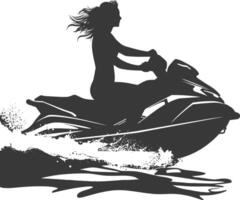 silhouet dik vrouw rijden Jet ski vol lichaam zwart kleur enkel en alleen vector