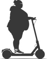 silhouet dik vrouw rijden elektrisch scooter vol lichaam zwart kleur enkel en alleen vector