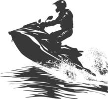 silhouet dik Mens rijden Jet ski vol lichaam zwart kleur enkel en alleen vector