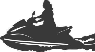 silhouet dik vrouw rijden Jet ski vol lichaam zwart kleur enkel en alleen vector