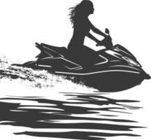 silhouet dik vrouw rijden Jet ski vol lichaam zwart kleur enkel en alleen vector