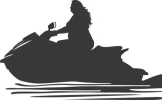 silhouet dik vrouw rijden Jet ski vol lichaam zwart kleur enkel en alleen vector