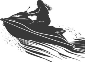 silhouet dik vrouw rijden Jet ski vol lichaam zwart kleur enkel en alleen vector