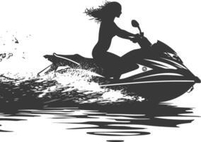 silhouet dik vrouw rijden Jet ski vol lichaam zwart kleur enkel en alleen vector