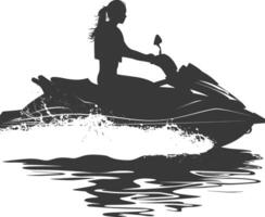 silhouet ouderen vrouw rijden Jet ski vol lichaam zwart kleur enkel en alleen vector