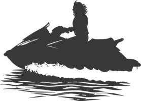 silhouet ouderen vrouw rijden Jet ski vol lichaam zwart kleur enkel en alleen vector