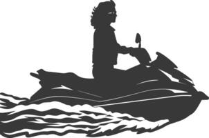 silhouet ouderen vrouw rijden Jet ski vol lichaam zwart kleur enkel en alleen vector