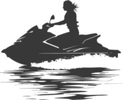 silhouet ouderen vrouw rijden Jet ski vol lichaam zwart kleur enkel en alleen vector