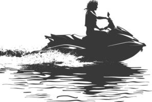 silhouet ouderen vrouw rijden Jet ski vol lichaam zwart kleur enkel en alleen vector