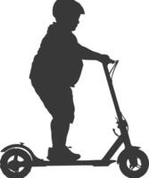 silhouet dik jongen rijden elektrisch scooter vol lichaam zwart kleur enkel en alleen vector