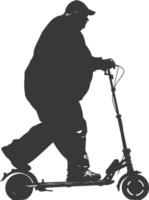 silhouet dik ouderen Mens rijden elektrisch scooter vol lichaam zwart kleur enkel en alleen vector