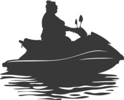 silhouet dik ouderen vrouw rijden Jet ski vol lichaam zwart kleur enkel en alleen vector