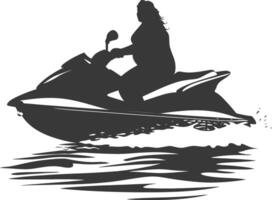 silhouet dik ouderen vrouw rijden Jet ski vol lichaam zwart kleur enkel en alleen vector