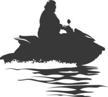 silhouet dik ouderen vrouw rijden Jet ski vol lichaam zwart kleur enkel en alleen vector